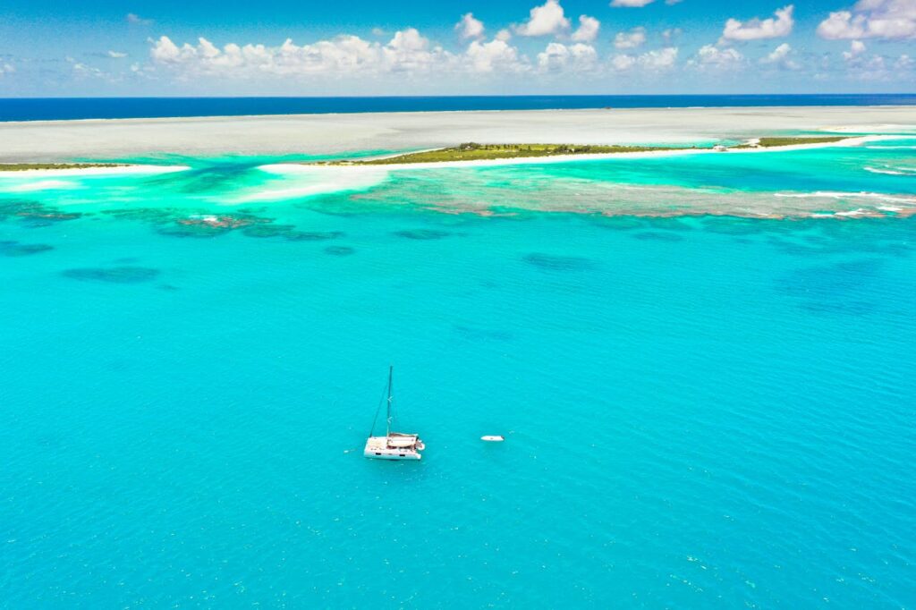 Stunning aerial view of turquoise waters and sandy beaches around Saint Brandon, Mauritius. Perfect tropical escape.